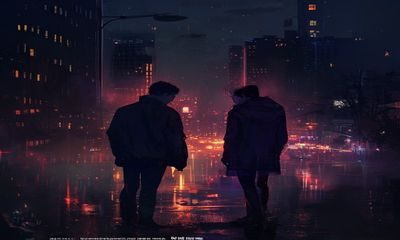 《爱在深夜》虐恋言情小说封面，深夜城市霓虹倒影，男女主角背影相望，情感压抑而深沉