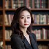 PO18首席内容编辑林晓薇的专业照片，温柔知性气质，背景为书架